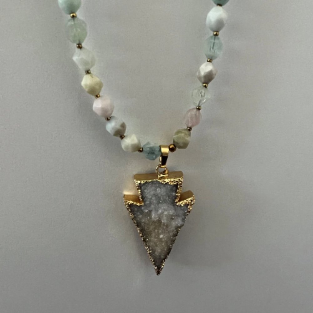 White Druzy Arrow Pendant with Beaded Necklace